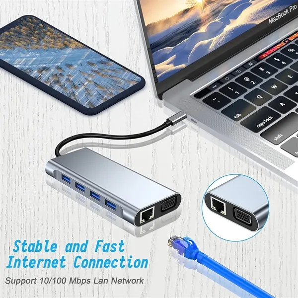 USB C HUB Adapter 11 in 1 Dongle with 4K HDMI VGA Type C PD - USB C HUB Adapter 11 in 1 Dongle with 4K HDMI VGA Type C PD - Image 6 of 7