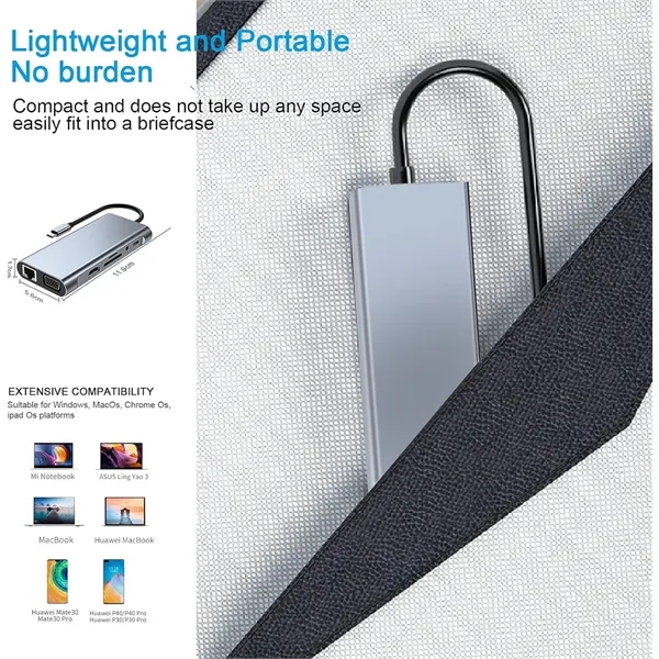 USB C HUB Adapter 11 in 1 Dongle with 4K HDMI VGA Type C PD - USB C HUB Adapter 11 in 1 Dongle with 4K HDMI VGA Type C PD - Image 7 of 7