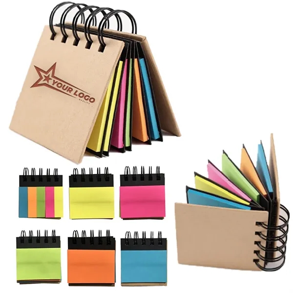 Portable Sticky Notes Notebook Pad Marker Spiral Brown Cover - Portable Sticky Notes Notebook Pad Marker Spiral Brown Cover - Image 0 of 5