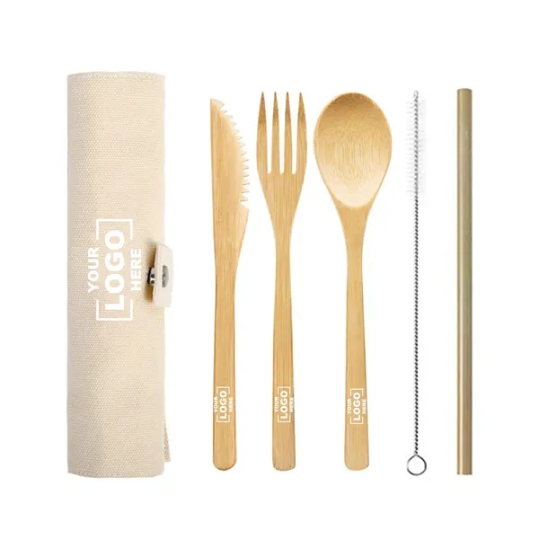 Bamboo Cutlery Set With Travel Pouch-5 Pieces - Bamboo Cutlery Set With Travel Pouch-5 Pieces - Image 0 of 5