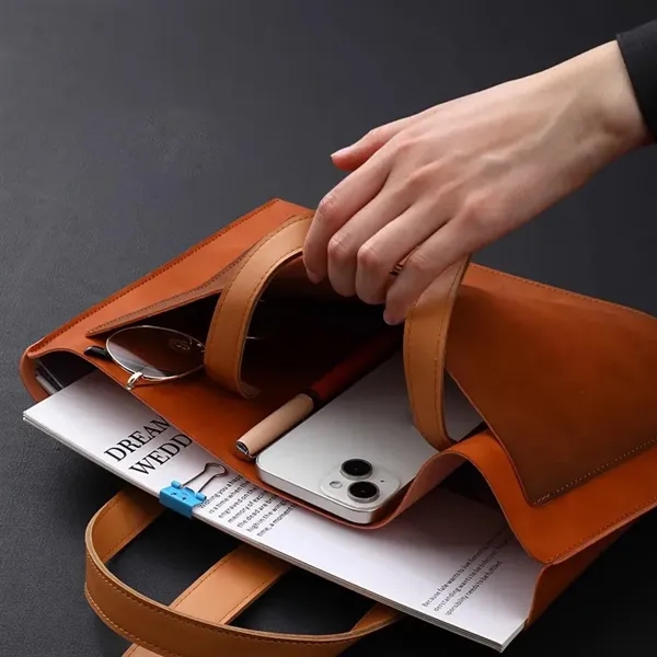 Large Capacity PU Leather Busienss Briefcase Tote Bag - Large Capacity PU Leather Busienss Briefcase Tote Bag - Image 1 of 3