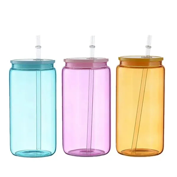 16oz Glass Drinking Cup with Straw and Lid - 16oz Glass Drinking Cup with Straw and Lid - Image 1 of 5