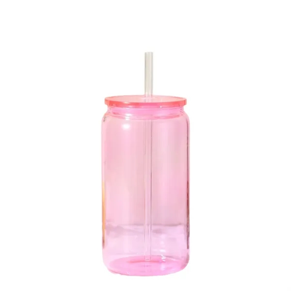 16oz Glass Drinking Cup with Straw and Lid - 16oz Glass Drinking Cup with Straw and Lid - Image 2 of 5