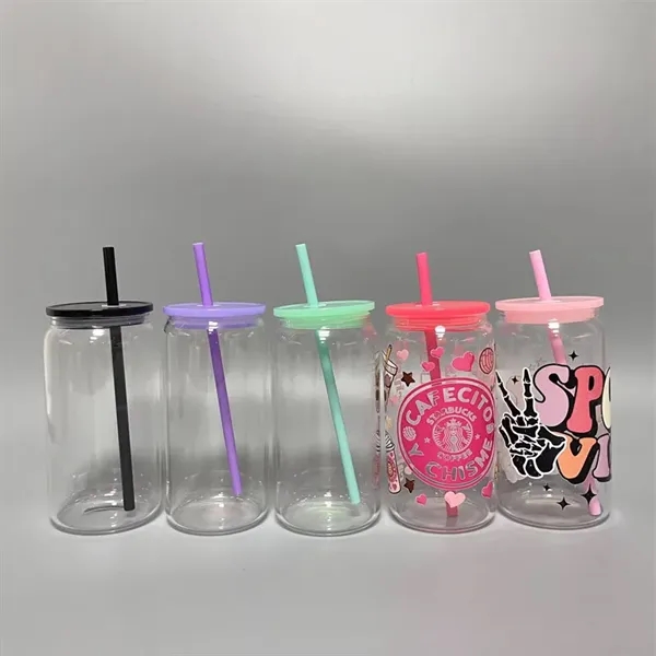 16oz Glass Drinking Cup with Straw and Lid - 16oz Glass Drinking Cup with Straw and Lid - Image 3 of 5