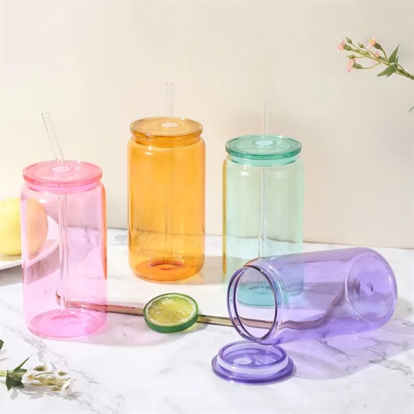 16oz Glass Drinking Cup with Straw and Lid - 16oz Glass Drinking Cup with Straw and Lid - Image 4 of 5