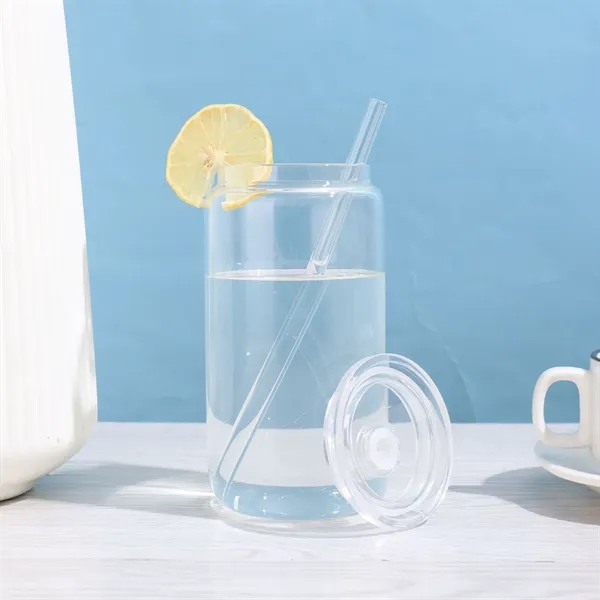 16oz Glass Drinking Cup with Straw and Lid - 16oz Glass Drinking Cup with Straw and Lid - Image 5 of 5