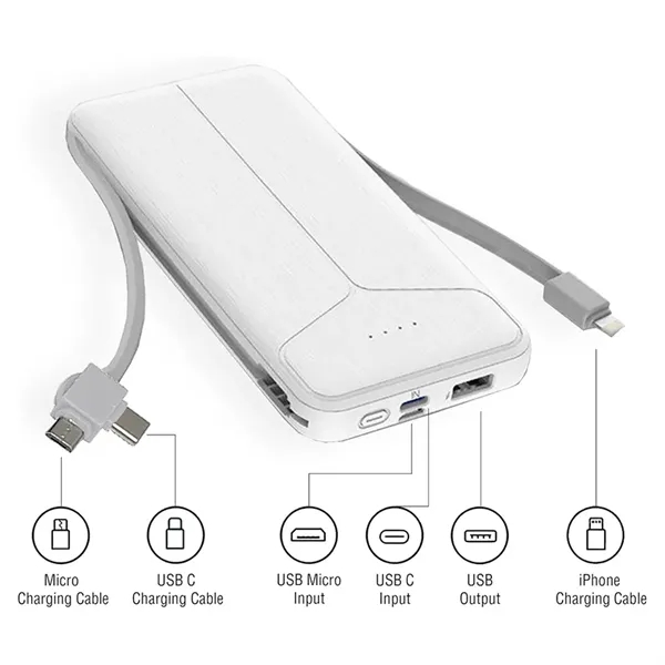 10000 mAh Power Bank with Built-in Cables - 10000 mAh Power Bank with Built-in Cables - Image 1 of 2