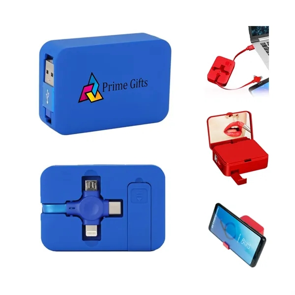 5 In 1 Retractable Charging Cable With Mirror & Phone Stand - 5 In 1 Retractable Charging Cable With Mirror & Phone Stand - Image 0 of 5