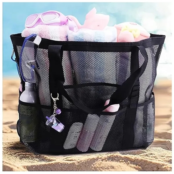 Durable Nylon Beach Bag Hand-Held Mesh Duffel Travel Tote - Durable Nylon Beach Bag Hand-Held Mesh Duffel Travel Tote - Image 2 of 7