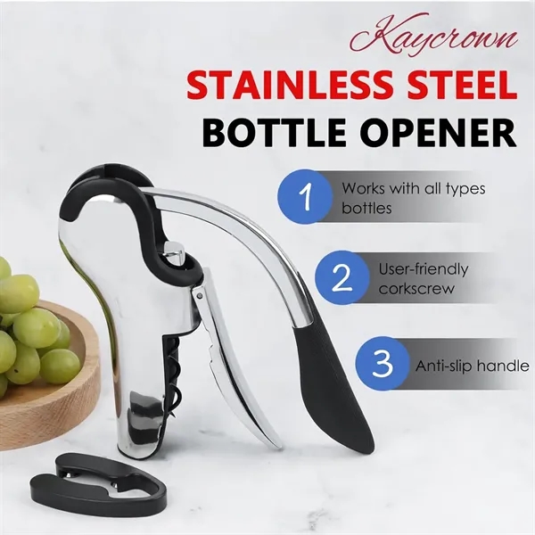 Stainless Steel Wine Bottle Opener - Stainless Steel Wine Bottle Opener - Image 3 of 4