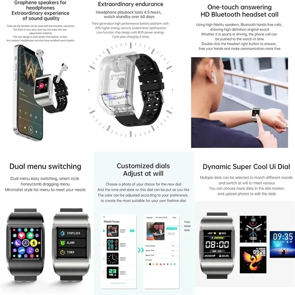 Smart Watch with Wireless Bluetooth Headset - Smart Watch with Wireless Bluetooth Headset - Image 4 of 6