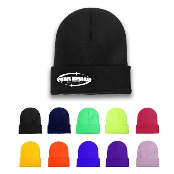 Customizable Knitted Cuff Beanie Loose Soft Ski Hat Unisex - Customizable Knitted Cuff Beanie Loose Soft Ski Hat Unisex - Image 0 of 2