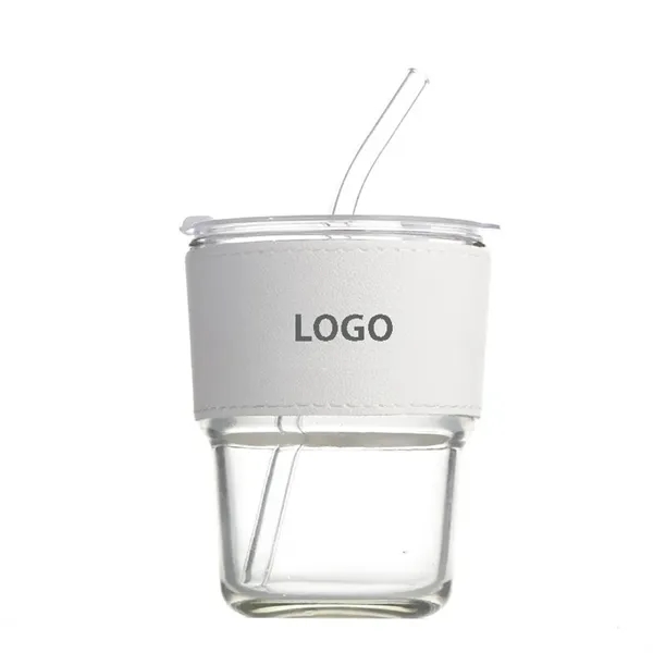 13oz Glass Water Tumbler With Straw and Leather Sleeve - 13oz Glass Water Tumbler With Straw and Leather Sleeve - Image 0 of 2