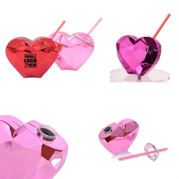 Heart Shaped Cup Plastic Straw Cup - Heart Shaped Cup Plastic Straw Cup - Image 0 of 1