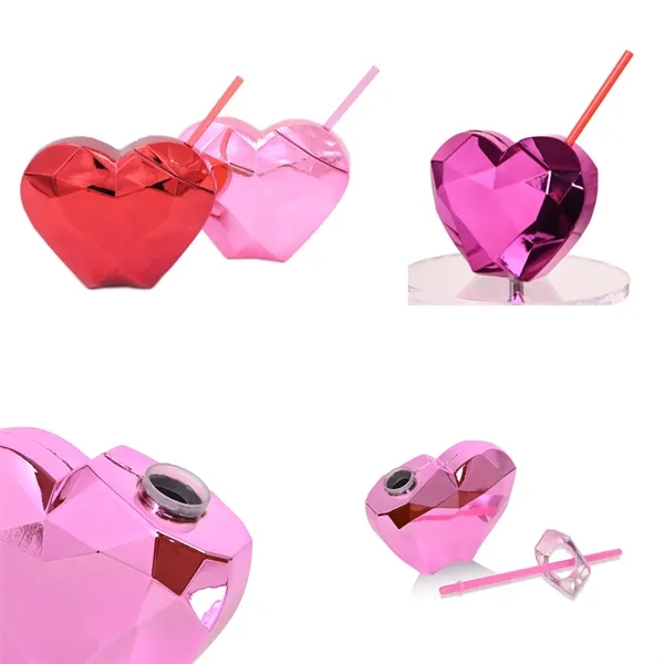 Heart Shaped Cup Plastic Straw Cup - Heart Shaped Cup Plastic Straw Cup - Image 1 of 1