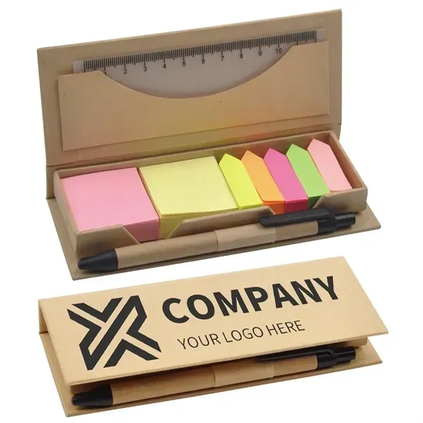 Sticky Note Set with Pen and Ruler and Ecological Case - Sticky Note Set with Pen and Ruler and Ecological Case - Image 0 of 3