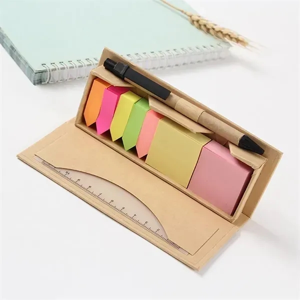 Sticky Note Set with Pen and Ruler and Ecological Case - Sticky Note Set with Pen and Ruler and Ecological Case - Image 1 of 3