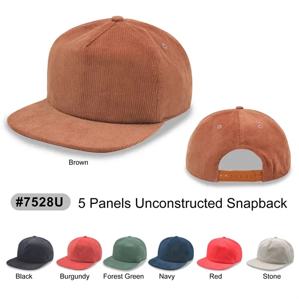 5 Panel Unstructed Corduroy Snapback Hat - 5 Panel Unstructed Corduroy Snapback Hat - Image 0 of 10