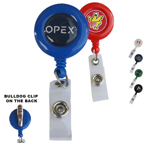 Round Retractable Badge Reel w/ Bulldog Clip on backing - Round Retractable Badge Reel w/ Bulldog Clip on backing - Image 0 of 9
