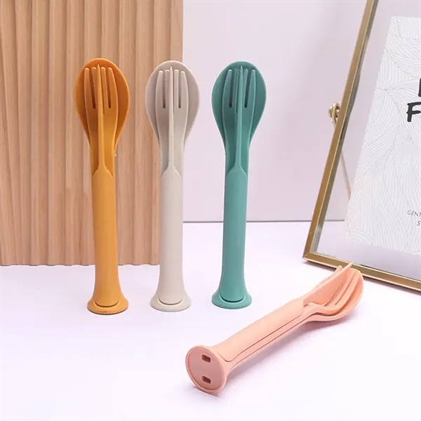 Portable 3 In 1 Biodegradable Wheat Straw Cutlery Set - Portable 3 In 1 Biodegradable Wheat Straw Cutlery Set - Image 0 of 2