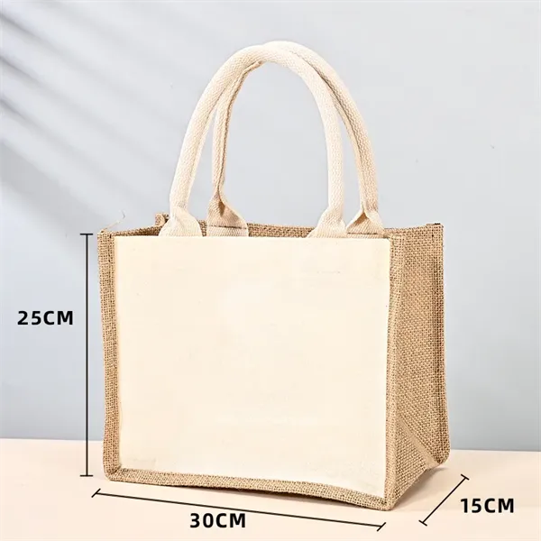 Mini Jute Tote Bag w/Canvas Handle - Mini Jute Tote Bag w/Canvas Handle - Image 0 of 4