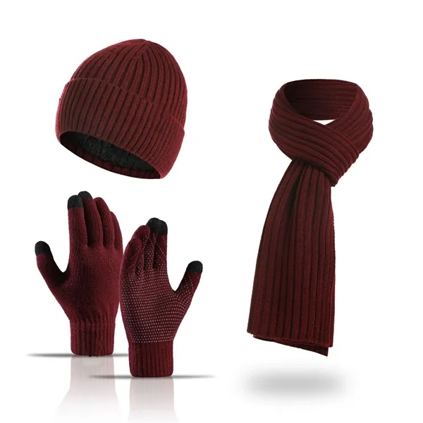 Custom 3PCS Winter Unisex Hat Scarf Touch Screen Gloves Set