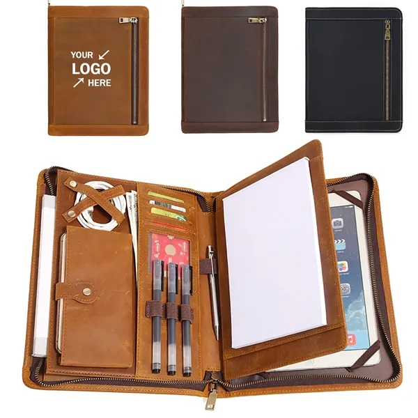 Genuine Leather Padfolio Folder With Zipper - Genuine Leather Padfolio Folder With Zipper - Image 0 of 3