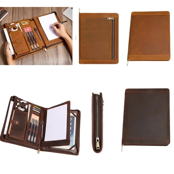 Genuine Leather Padfolio Folder With Zipper - Genuine Leather Padfolio Folder With Zipper - Image 2 of 3
