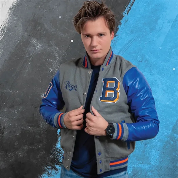 Leather & Wool Varsity Letterman Jacket - Leather & Wool Varsity Letterman Jacket - Image 13 of 18