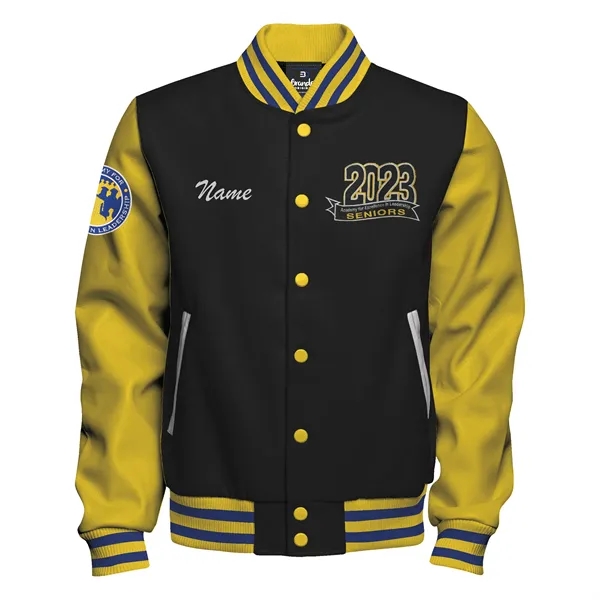 Vegan Leather and Wool Varsity Letterman Jacket - Vegan Leather and Wool Varsity Letterman Jacket - Image 0 of 15