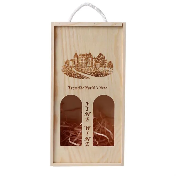 Wooden Double Wine Box With Handle - Wooden Double Wine Box With Handle - Image 2 of 2