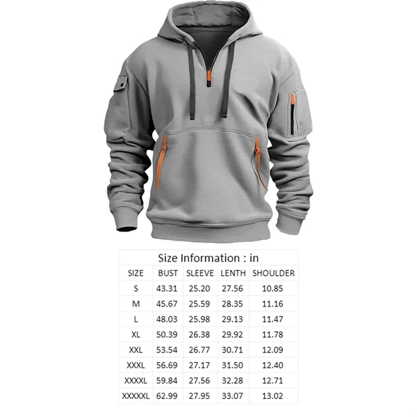 Men's 1/4 Zip Tactical Hoodie with Multi-Pocket Design - Men's 1/4 Zip Tactical Hoodie with Multi-Pocket Design - Image 1 of 8