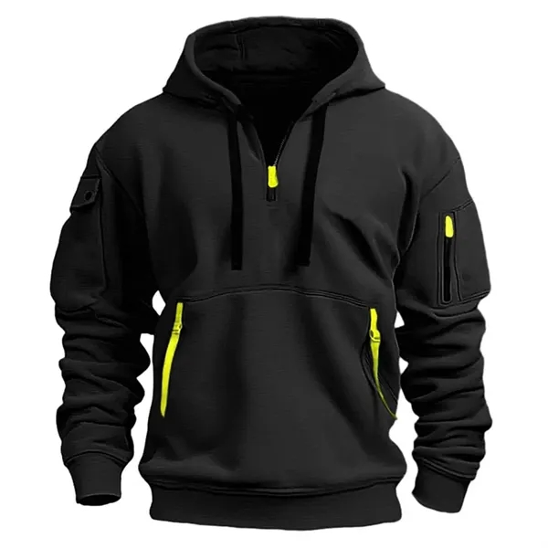 Men's 1/4 Zip Tactical Hoodie with Multi-Pocket Design - Men's 1/4 Zip Tactical Hoodie with Multi-Pocket Design - Image 2 of 8