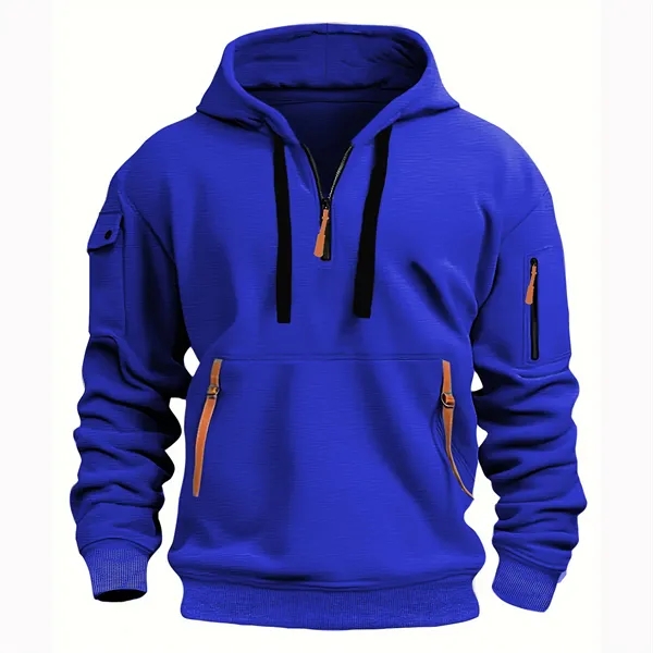 Men's 1/4 Zip Tactical Hoodie with Multi-Pocket Design - Men's 1/4 Zip Tactical Hoodie with Multi-Pocket Design - Image 3 of 8