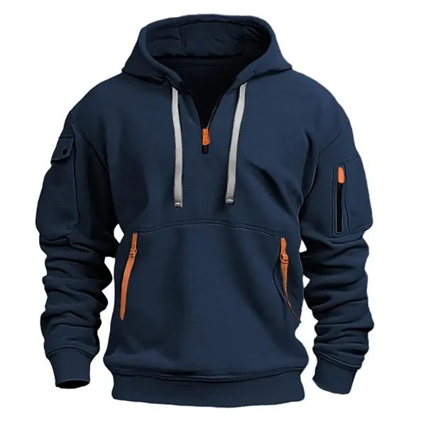 Men's 1/4 Zip Tactical Hoodie with Multi-Pocket Design - Men's 1/4 Zip Tactical Hoodie with Multi-Pocket Design - Image 4 of 8