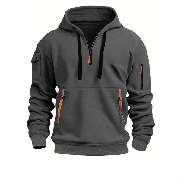 Men's 1/4 Zip Tactical Hoodie with Multi-Pocket Design - Men's 1/4 Zip Tactical Hoodie with Multi-Pocket Design - Image 6 of 8