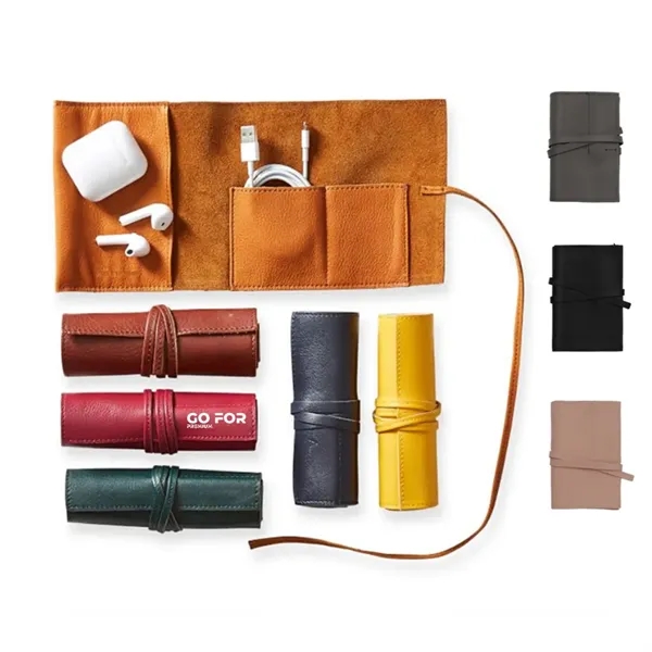 Custom Leather Organizer Cable Roll Bag - Custom Leather Organizer Cable Roll Bag - Image 0 of 1