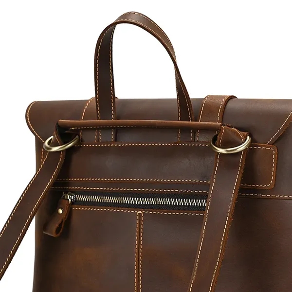 Genuine Leather Flip Cover Vintage Business Laptop Backpack - Genuine Leather Flip Cover Vintage Business Laptop Backpack - Image 2 of 9