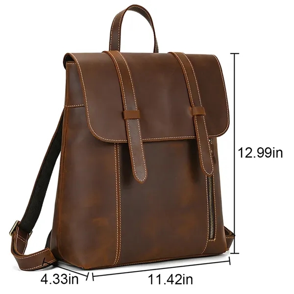 Genuine Leather Flip Cover Vintage Business Laptop Backpack - Genuine Leather Flip Cover Vintage Business Laptop Backpack - Image 4 of 9