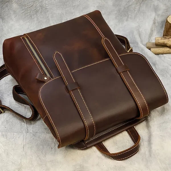 Genuine Leather Flip Cover Vintage Business Laptop Backpack - Genuine Leather Flip Cover Vintage Business Laptop Backpack - Image 5 of 9