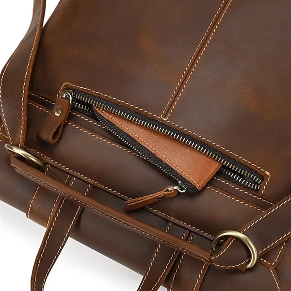 Genuine Leather Flip Cover Vintage Business Laptop Backpack - Genuine Leather Flip Cover Vintage Business Laptop Backpack - Image 7 of 9