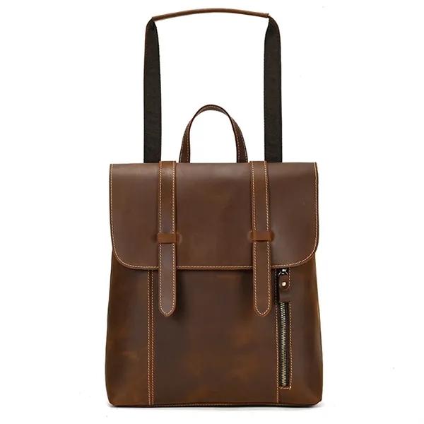 Genuine Leather Flip Cover Vintage Business Laptop Backpack - Genuine Leather Flip Cover Vintage Business Laptop Backpack - Image 8 of 9