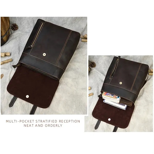 Genuine Leather Flip Cover Vintage Business Laptop Backpack - Genuine Leather Flip Cover Vintage Business Laptop Backpack - Image 9 of 9