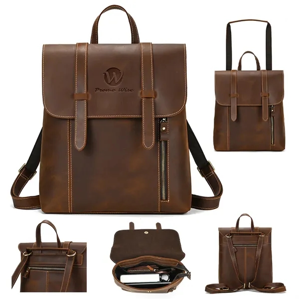 Genuine Leather Flip Cover Vintage Business Laptop Backpack - Genuine Leather Flip Cover Vintage Business Laptop Backpack - Image 0 of 9