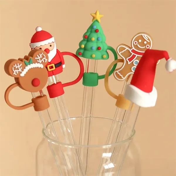 Christmas Silicone Straw Covers Toppers - Christmas Silicone Straw Covers Toppers - Image 2 of 2