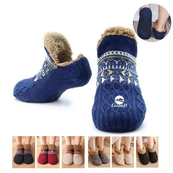 Adult Knitted Warm Cozy Fuzzy Slipper Socks With Grips - Adult Knitted Warm Cozy Fuzzy Slipper Socks With Grips - Image 0 of 7