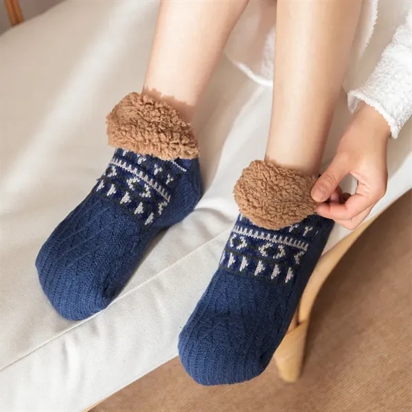 Adult Knitted Warm Cozy Fuzzy Slipper Socks With Grips - Adult Knitted Warm Cozy Fuzzy Slipper Socks With Grips - Image 2 of 7