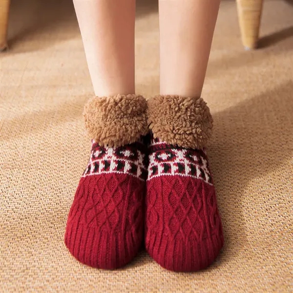 Adult Knitted Warm Cozy Fuzzy Slipper Socks With Grips - Adult Knitted Warm Cozy Fuzzy Slipper Socks With Grips - Image 4 of 7