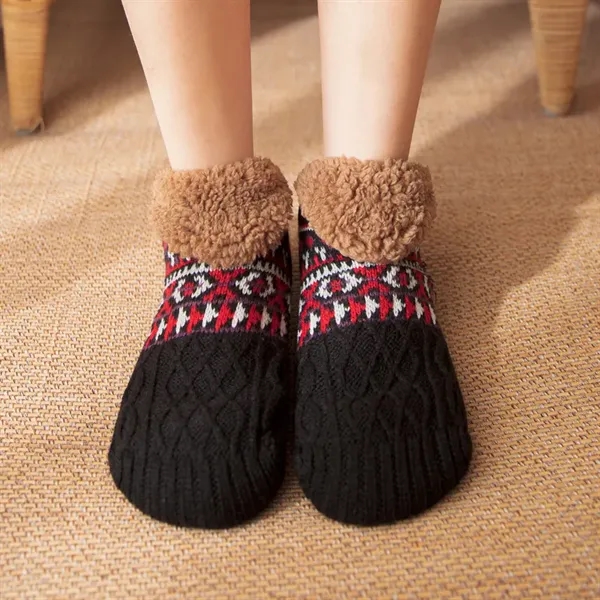 Adult Knitted Warm Cozy Fuzzy Slipper Socks With Grips - Adult Knitted Warm Cozy Fuzzy Slipper Socks With Grips - Image 5 of 7