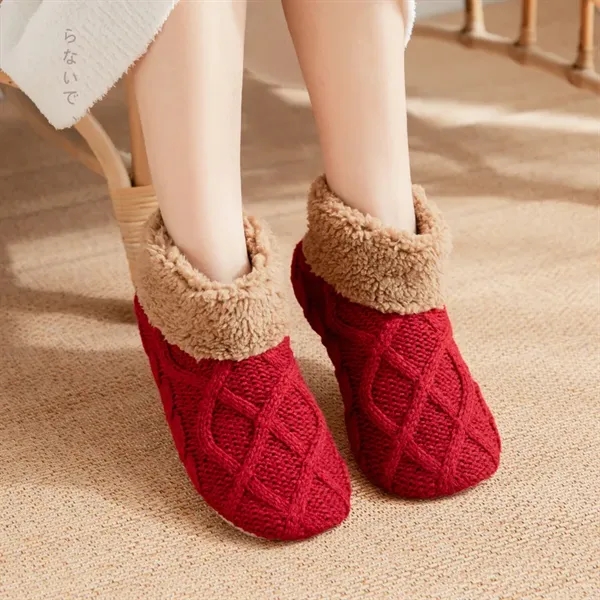 Adult Knitted Warm Cozy Fuzzy Slipper Socks With Grips - Adult Knitted Warm Cozy Fuzzy Slipper Socks With Grips - Image 7 of 7